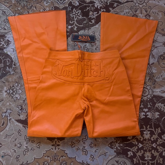 Von Dutch Vibrant Orange Leather Trousers